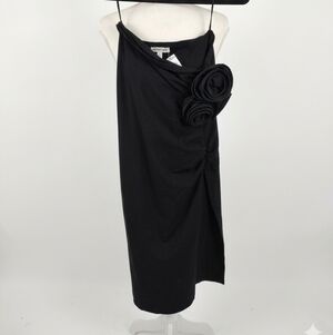 Black One-Shoulder Dress with Rosette Detail